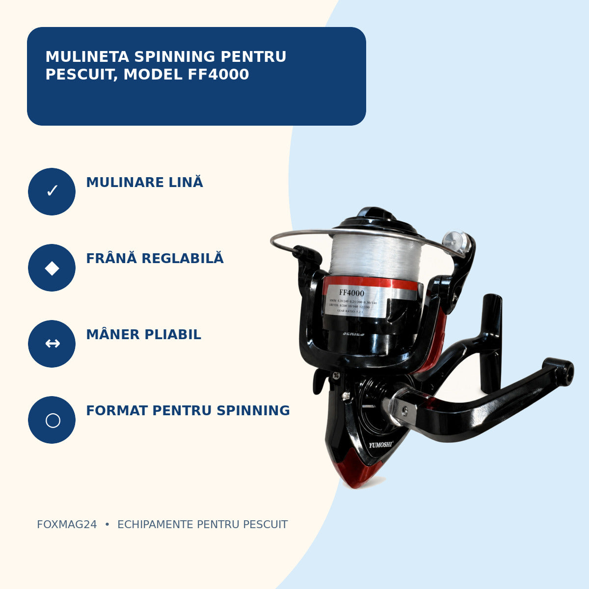 Mulineta Spinning pentru Pescuit, Model FF4000 – caracteristici