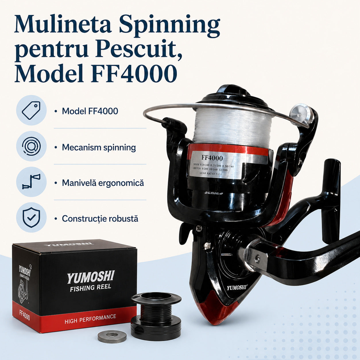 Mulineta Spinning pentru Pescuit, Model FF4000 – caracteristici
