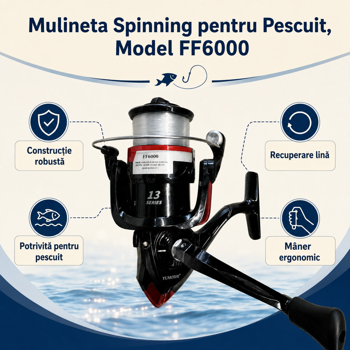 Mulineta Spinning pentru Pescuit, Model FF6000 – caracteristici
