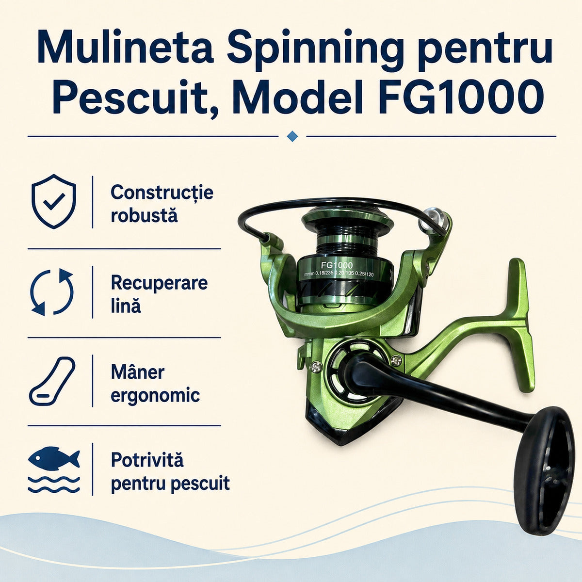 Mulineta Spinning pentru Pescuit, Model FG1000 – caracteristici și beneficii