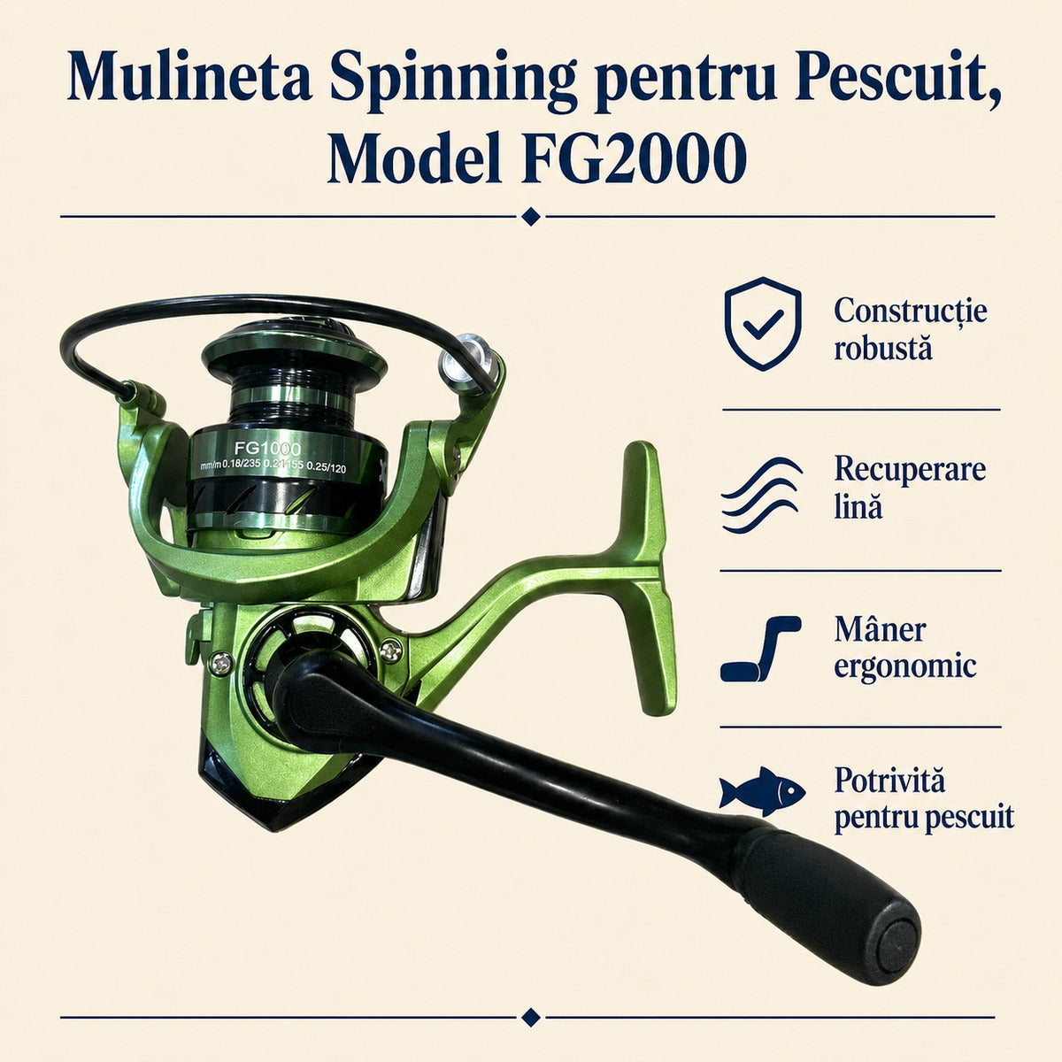 Mulineta Spinning pentru Pescuit, Model FG2000 – caracteristici și beneficii