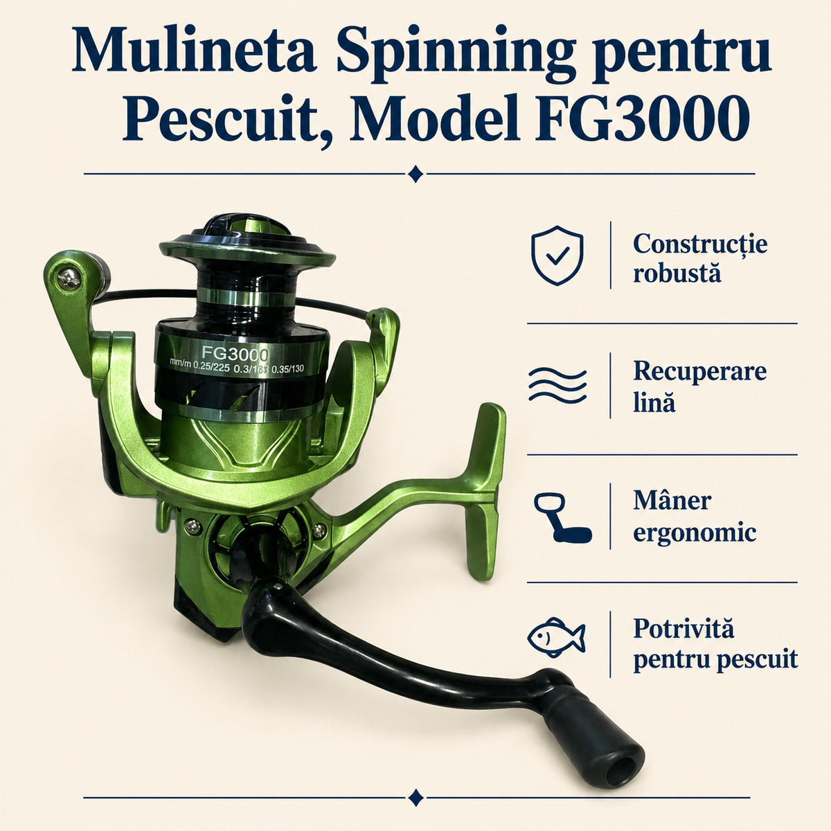 Mulineta Spinning pentru Pescuit, Model FG3000 – caracteristici