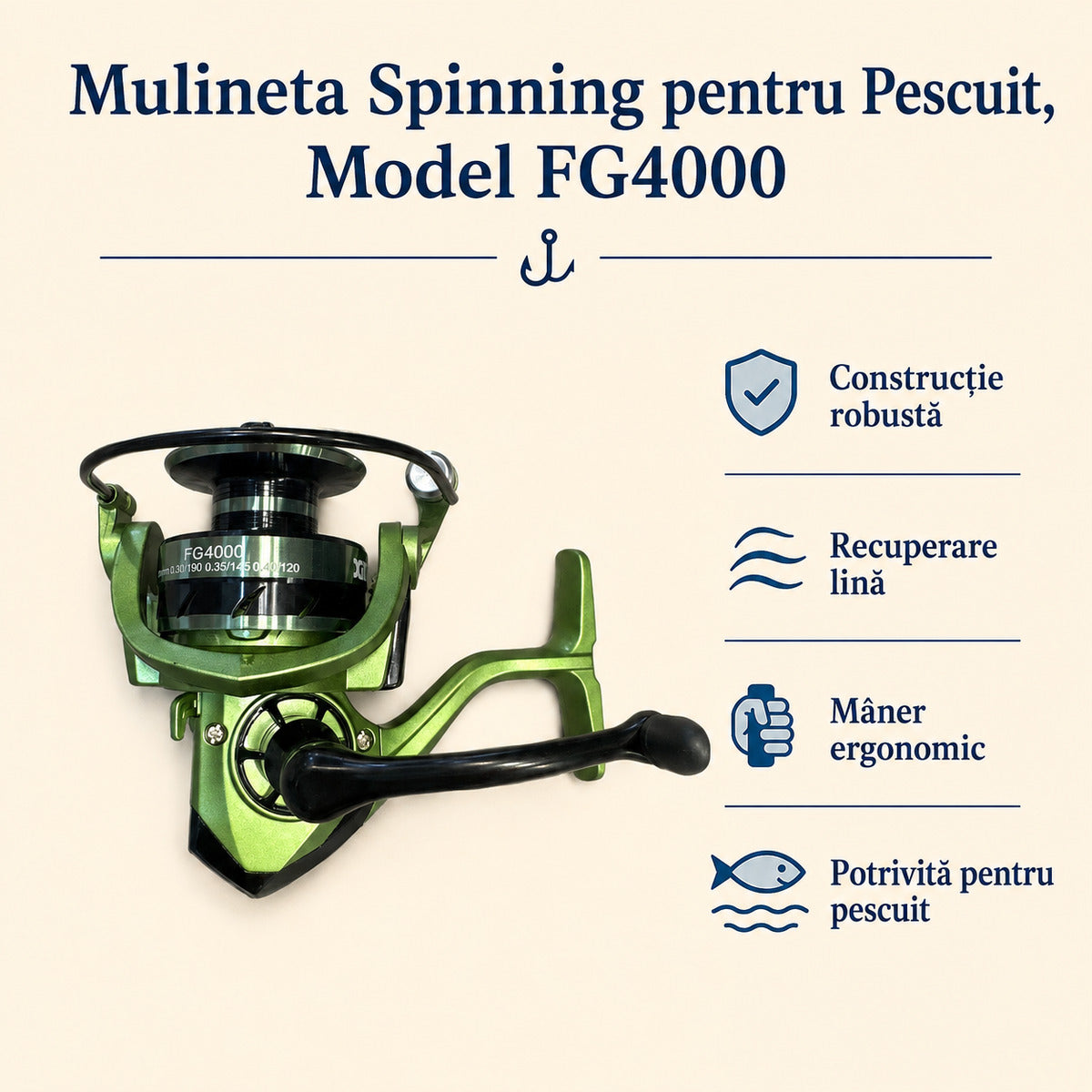 Mulineta Spinning pentru Pescuit, Model FG4000 – caracteristici