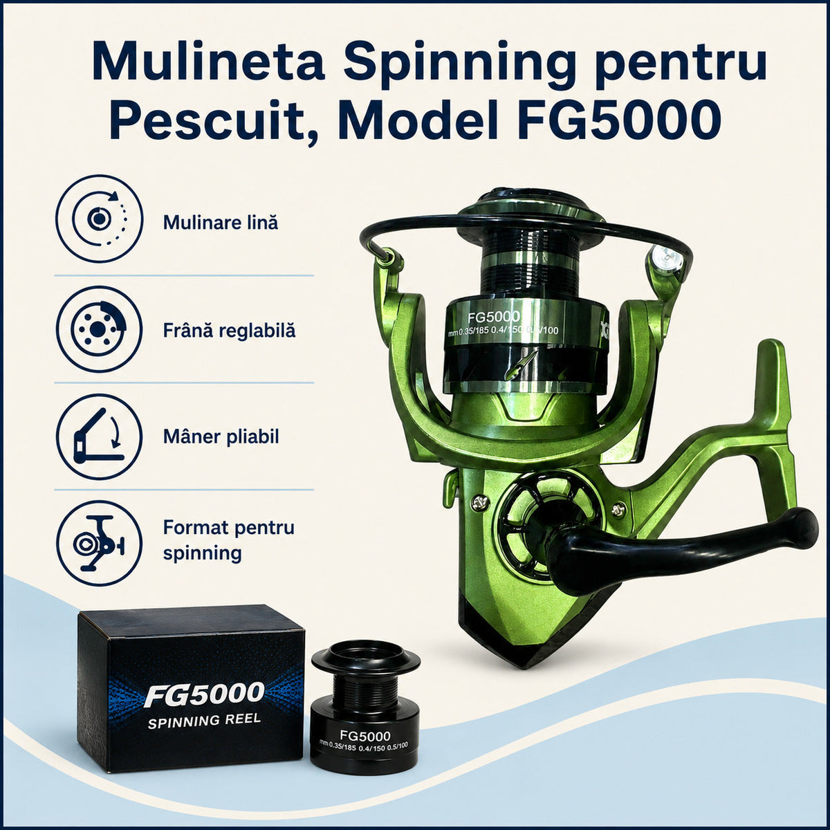 Mulineta Spinning pentru Pescuit, Model FG5000 – caracteristici și beneficii