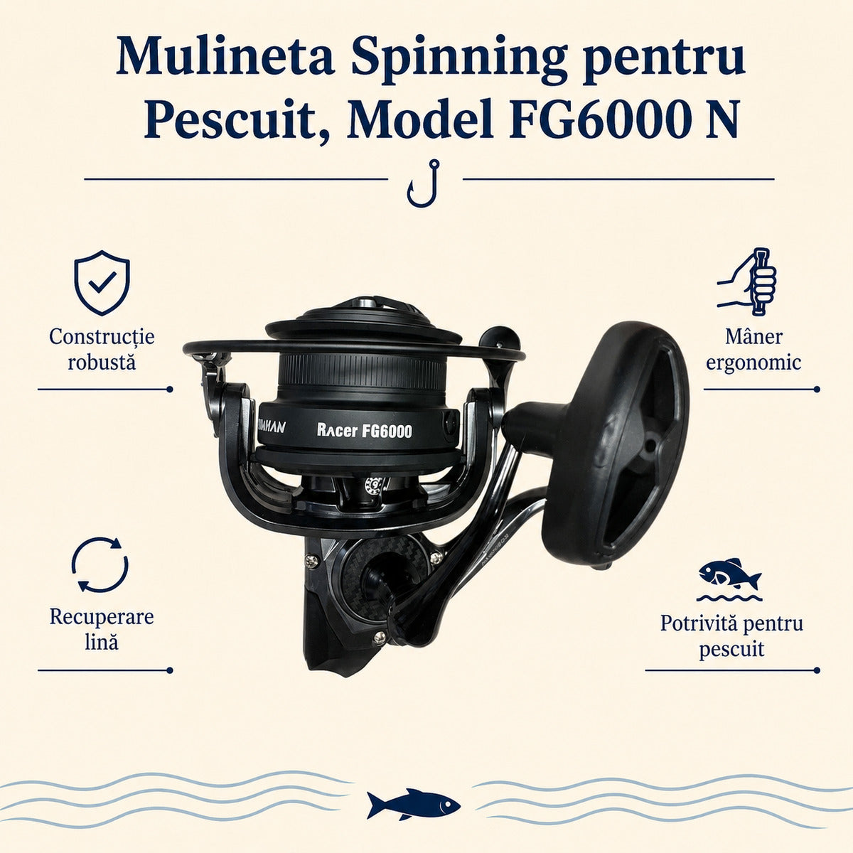 Mulineta Spinning pentru Pescuit, Model FG6000 N – caracteristici și beneficii