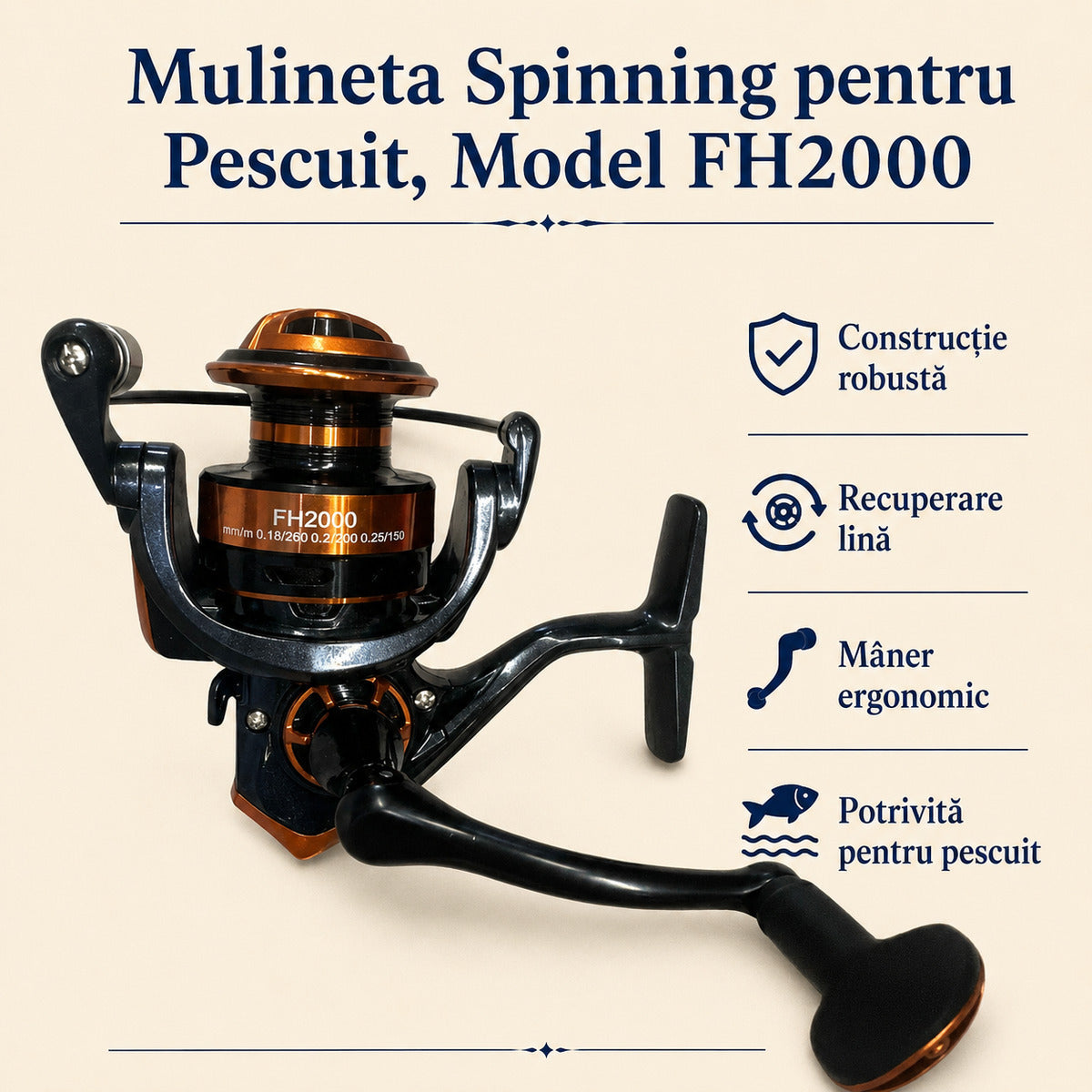 Mulineta Spinning pentru Pescuit, Model FH2000 – caracteristici și beneficii