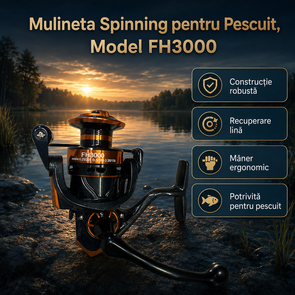 Mulineta Spinning pentru Pescuit, Model FH3000 – imagine principală promoțională