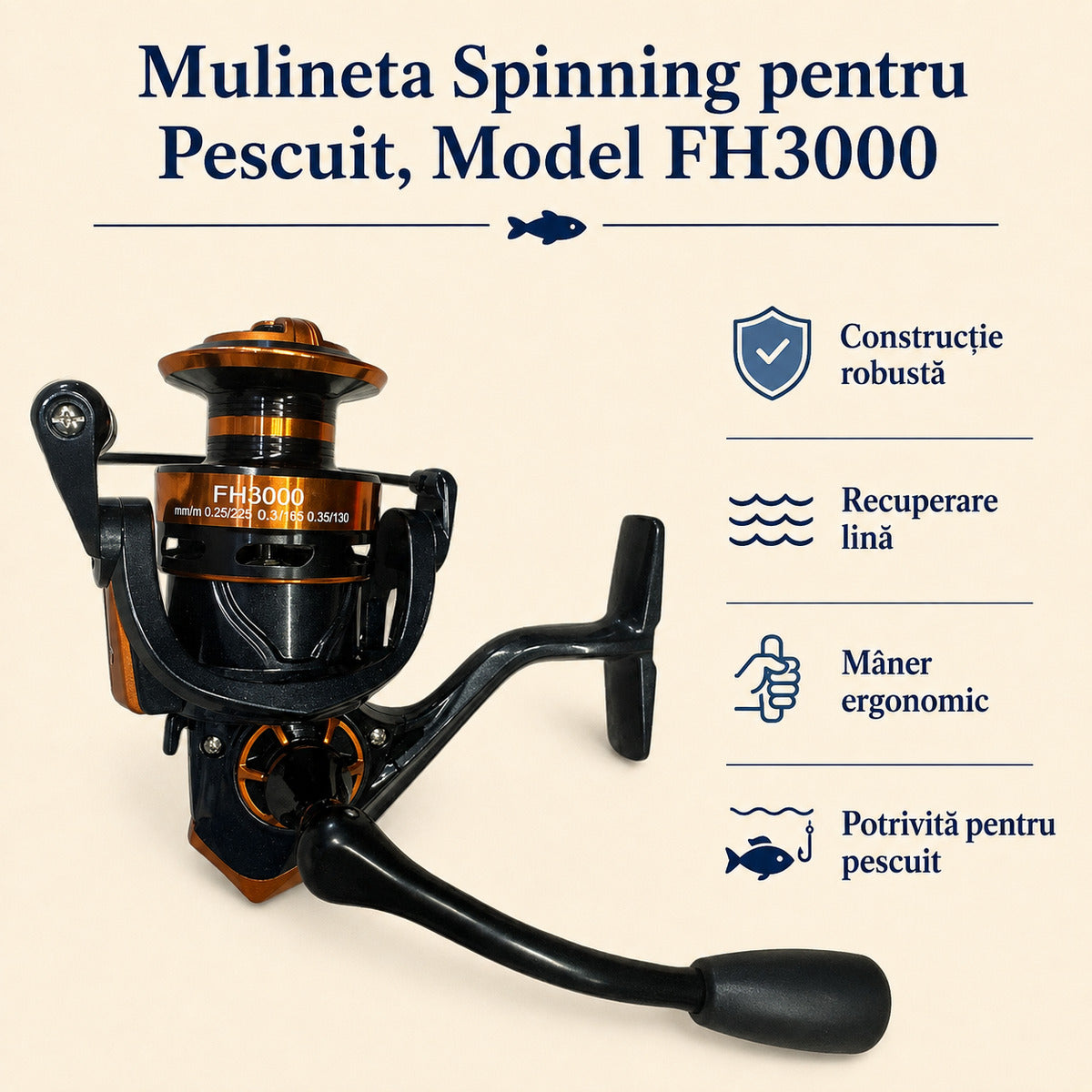 Mulineta Spinning pentru Pescuit, Model FH3000 – caracteristici și beneficii