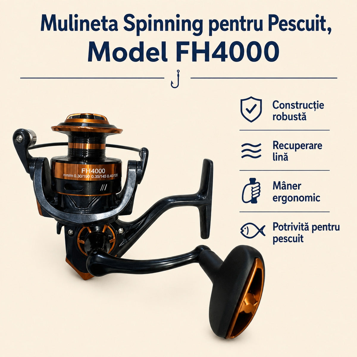 Mulineta Spinning pentru Pescuit, Model FH4000 – caracteristici