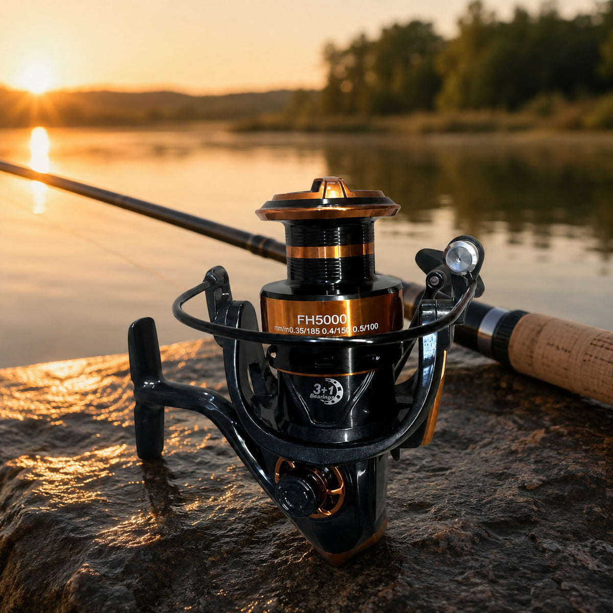 Mulineta Spinning pentru Pescuit, Model FH5000 – imagine comercială în ambient