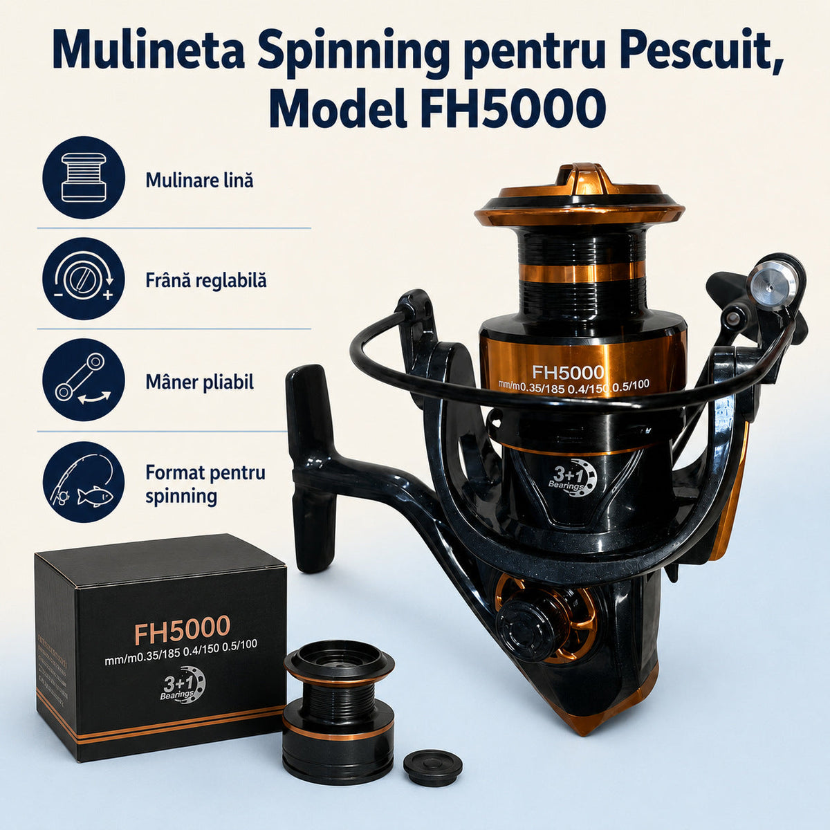 Mulineta Spinning pentru Pescuit, Model FH5000 – caracteristici și beneficii