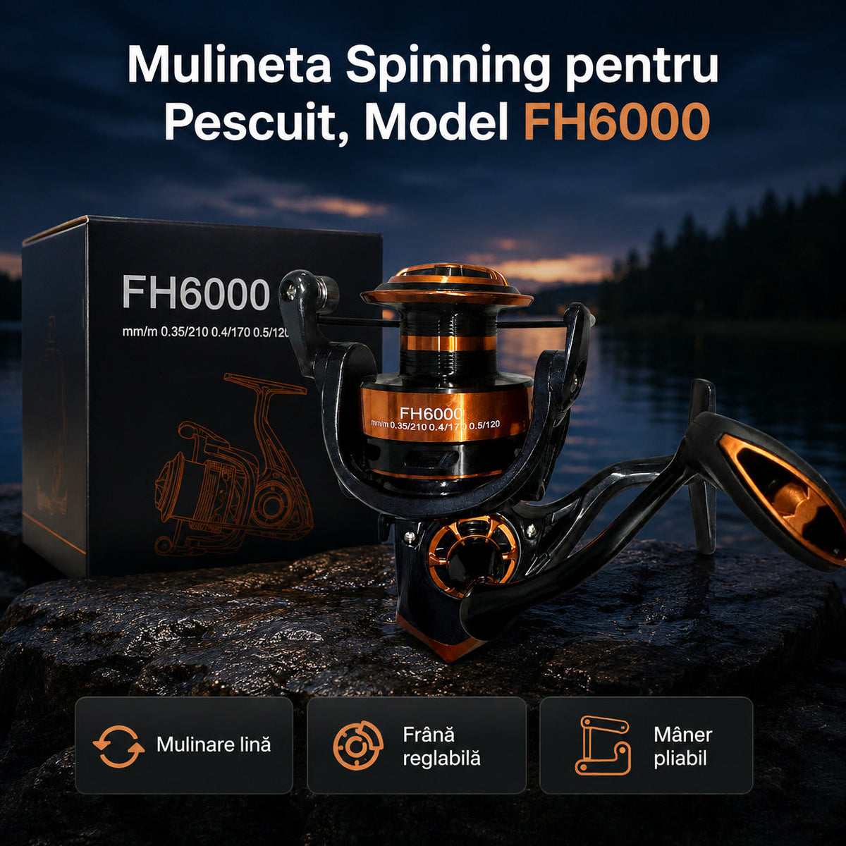Mulineta Spinning pentru Pescuit, Model FH6000 – imagine principală promoțională