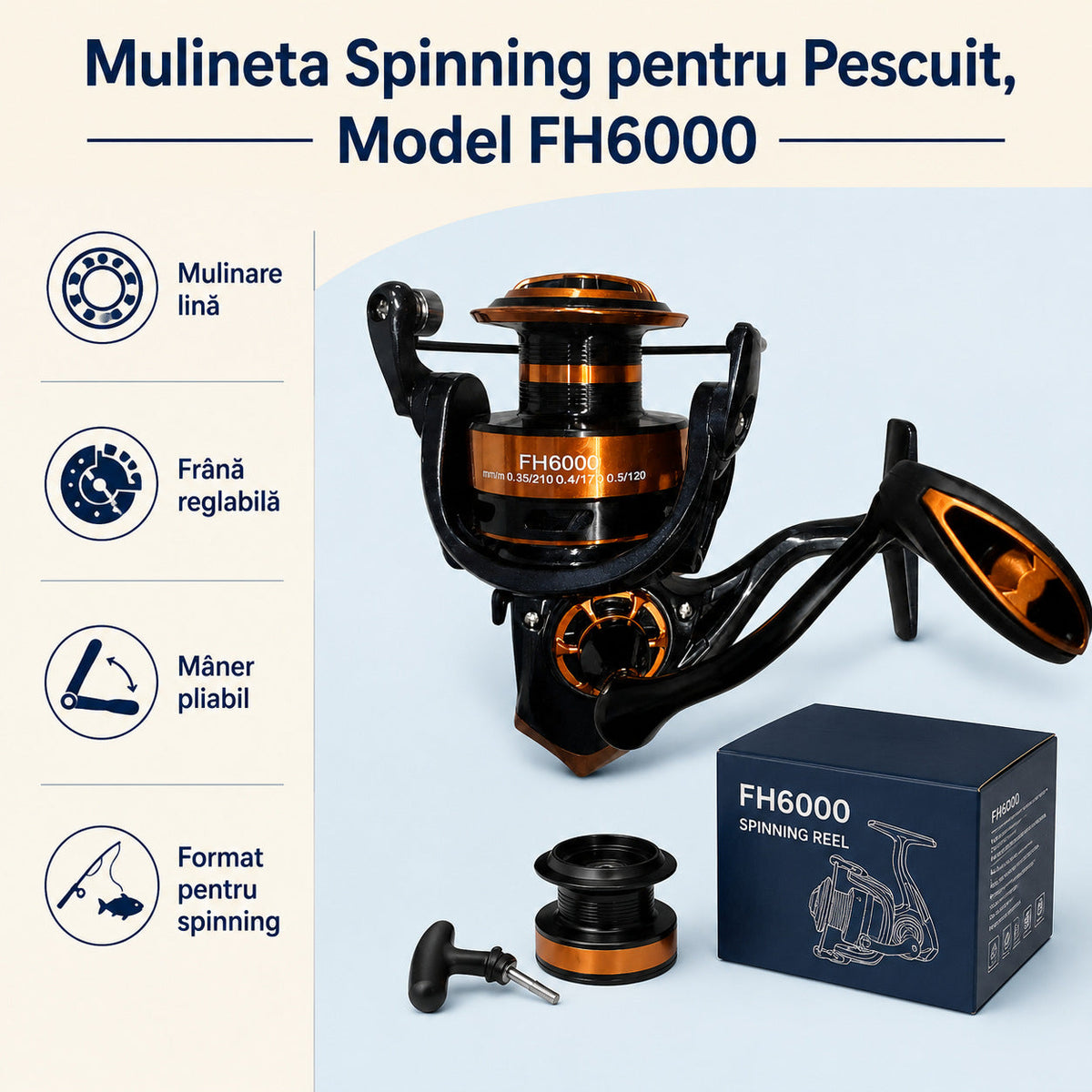 Mulineta Spinning pentru Pescuit, Model FH6000 – caracteristici și beneficii