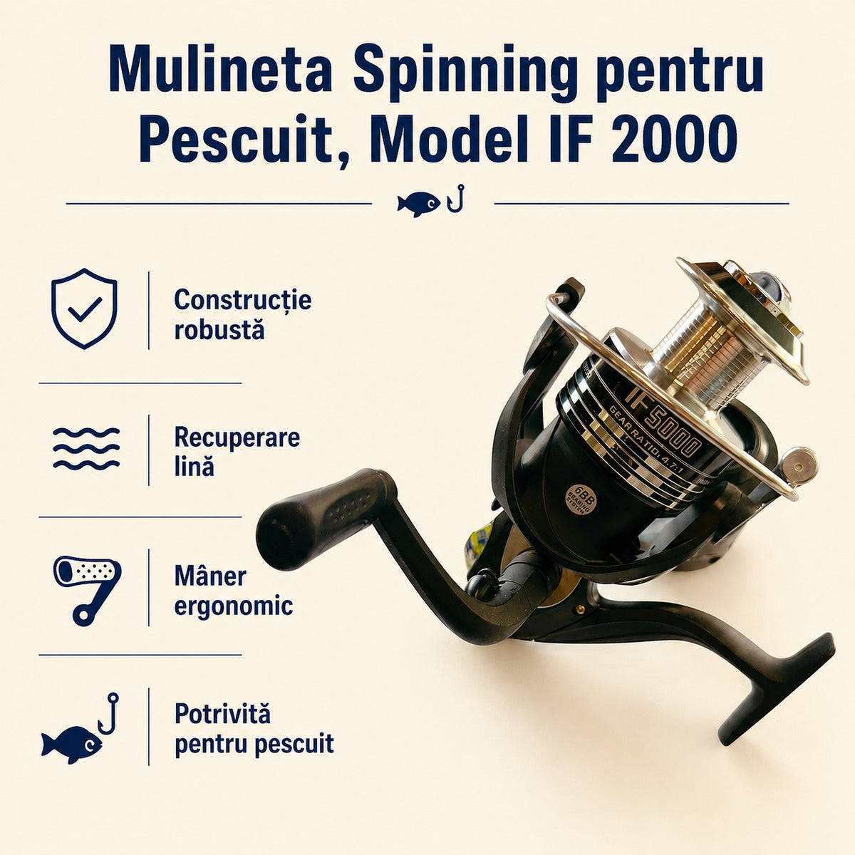 Mulineta Spinning pentru Pescuit, Model IF 2000 – caracteristici