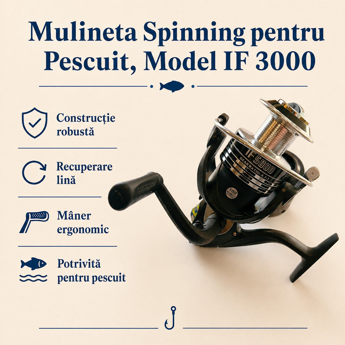 Mulineta Spinning pentru Pescuit, Model IF 3000 – caracteristici și beneficii