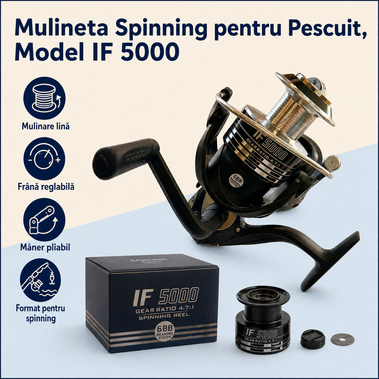 Mulineta Spinning pentru Pescuit, Model IF 5000 – caracteristici