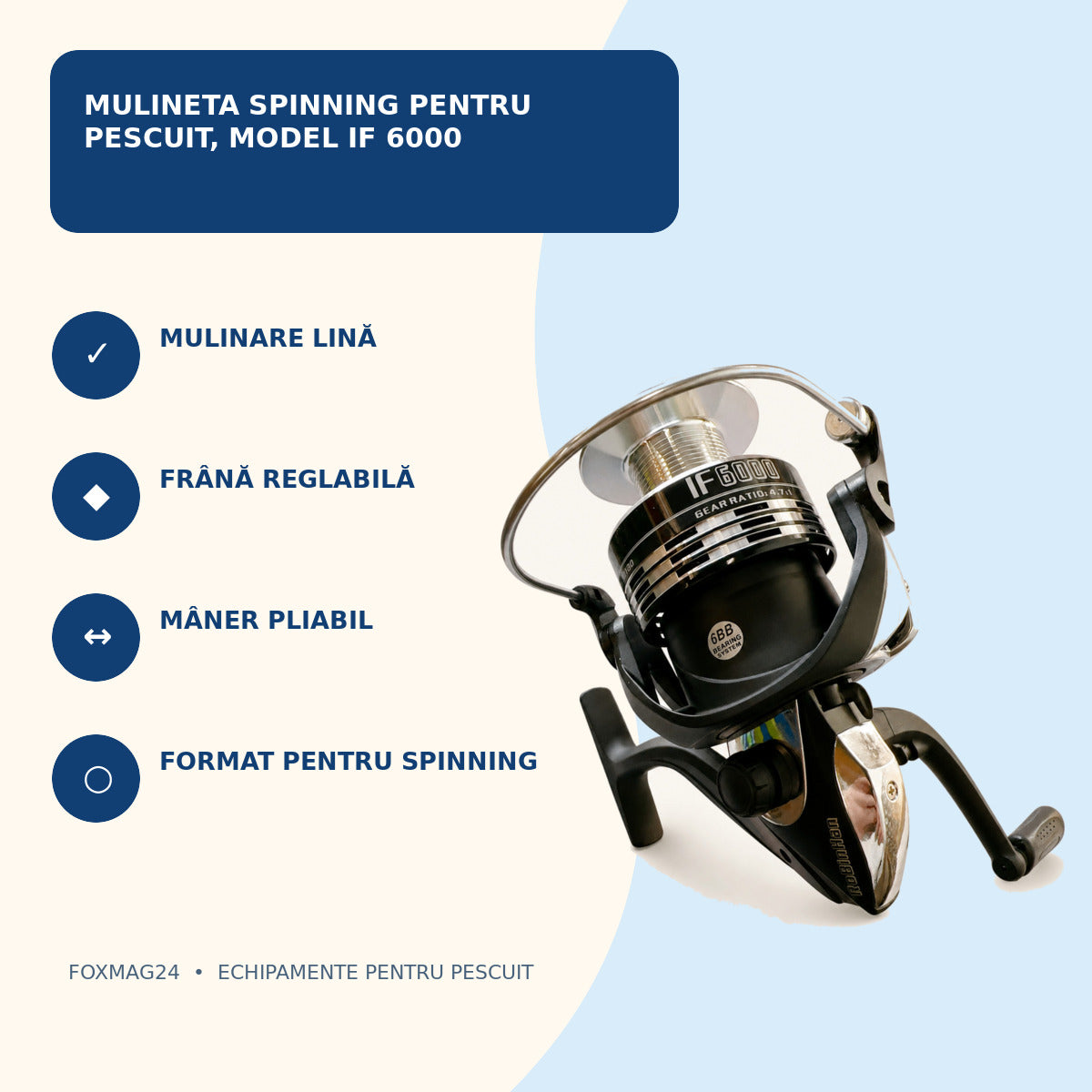 Mulineta Spinning pentru Pescuit, Model IF 6000 – caracteristici