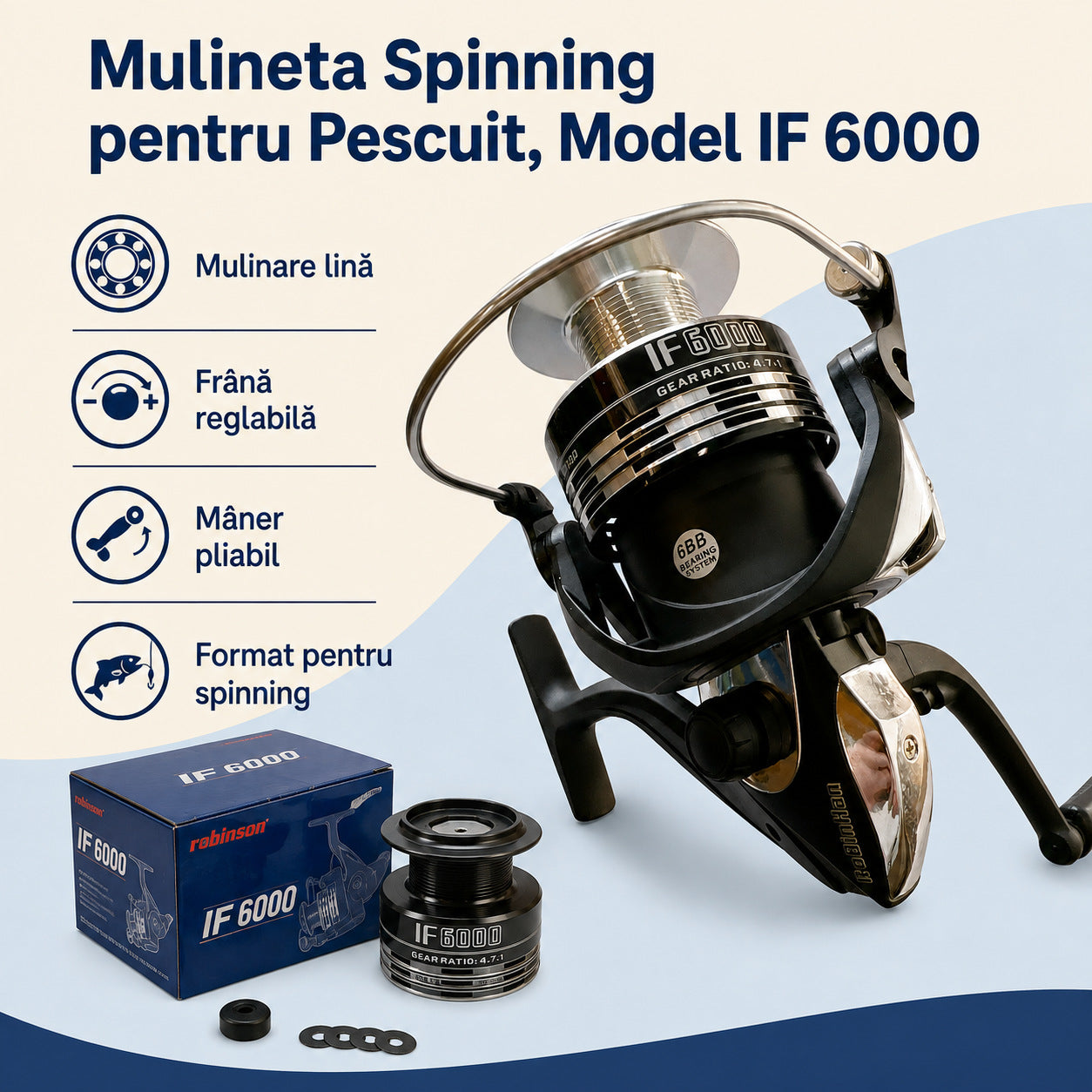 Mulineta Spinning pentru Pescuit, Model IF 6000 – caracteristici