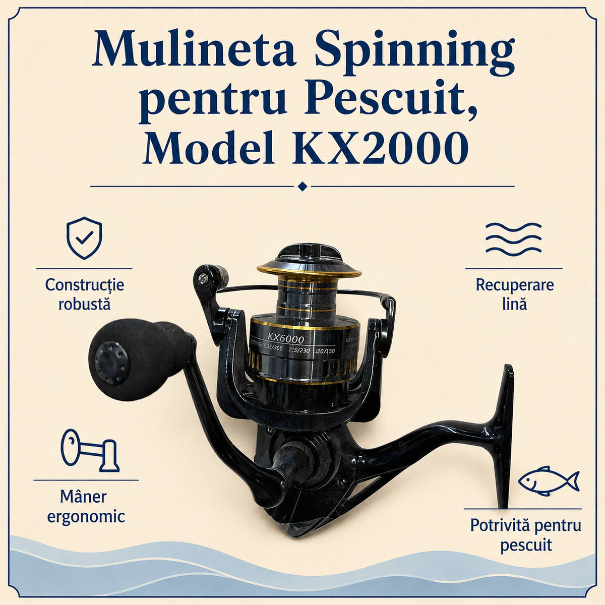 Mulineta Spinning pentru Pescuit, Model KX2000 – caracteristici