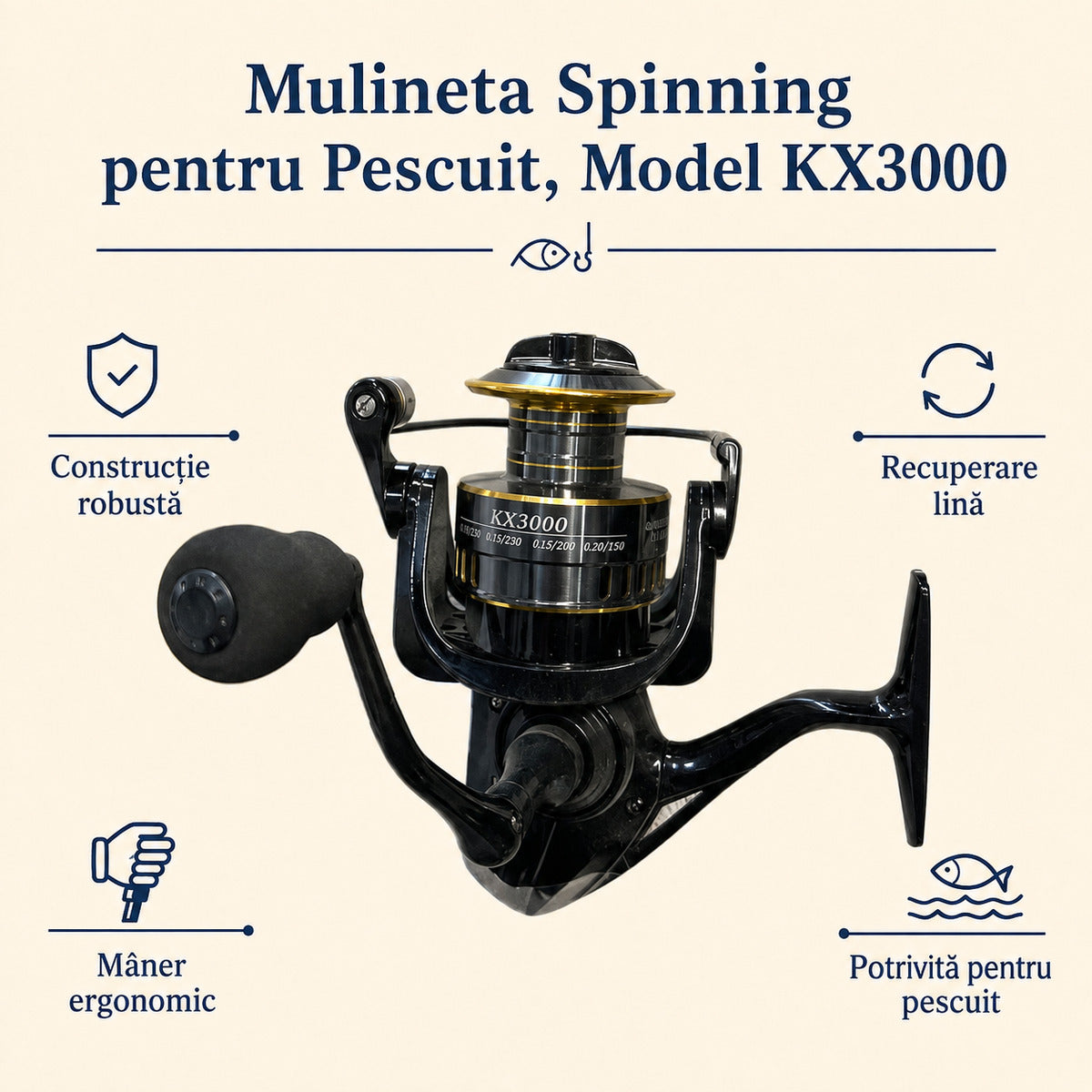 Mulineta Spinning pentru Pescuit, Model KX3000 – caracteristici și beneficii