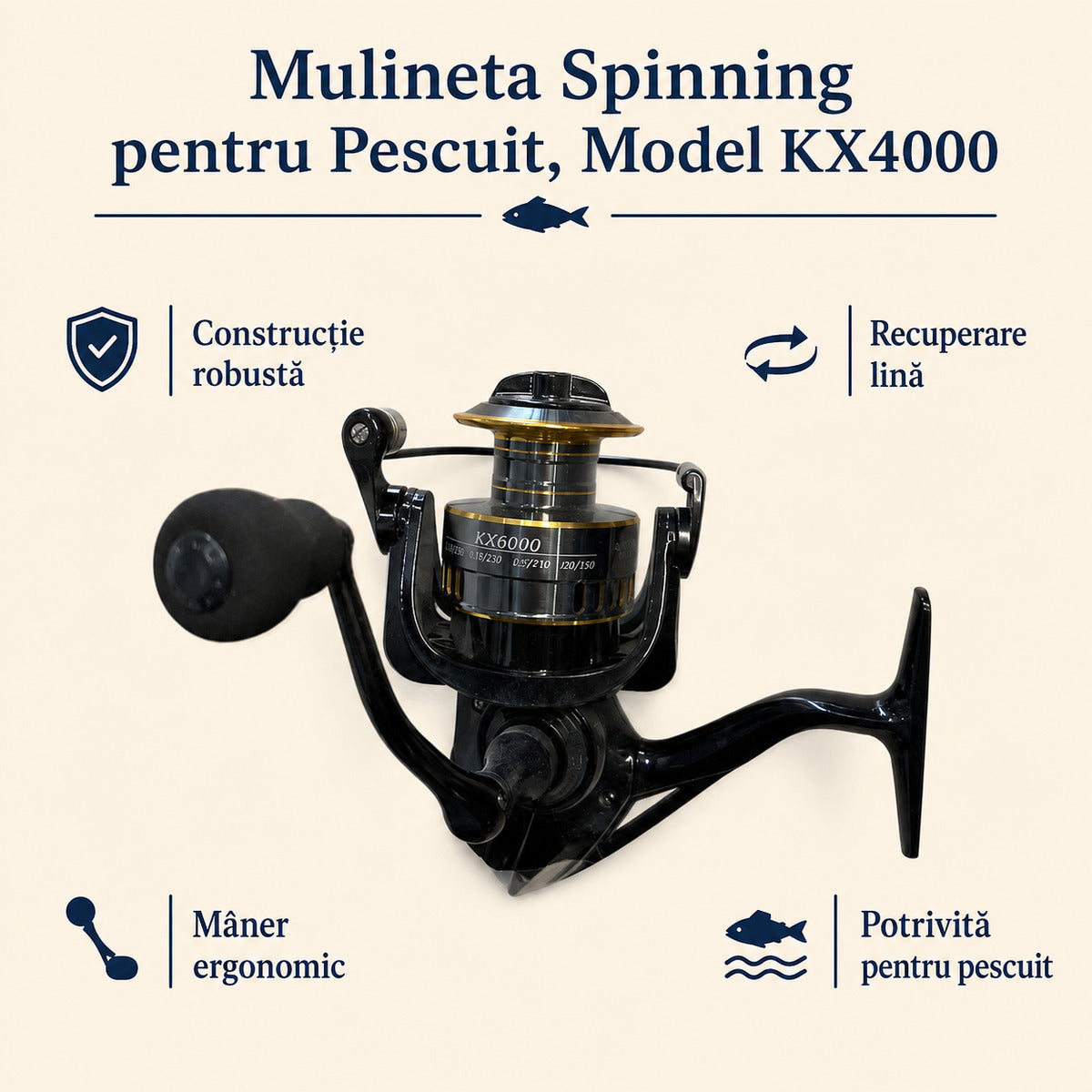 Mulineta Spinning pentru Pescuit, Model KX4000 – caracteristici și beneficii