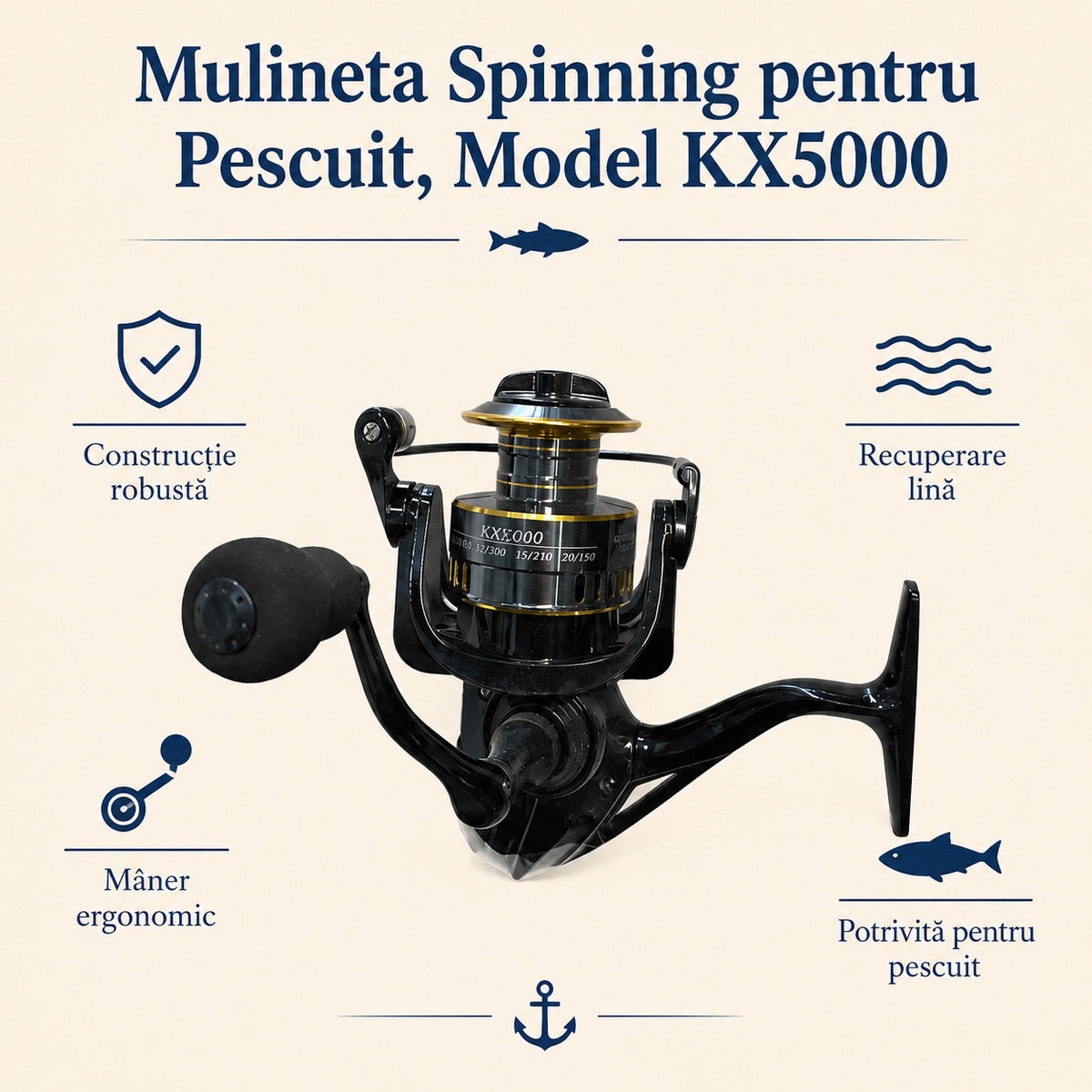 Mulineta Spinning pentru Pescuit, Model KX5000 – caracteristici