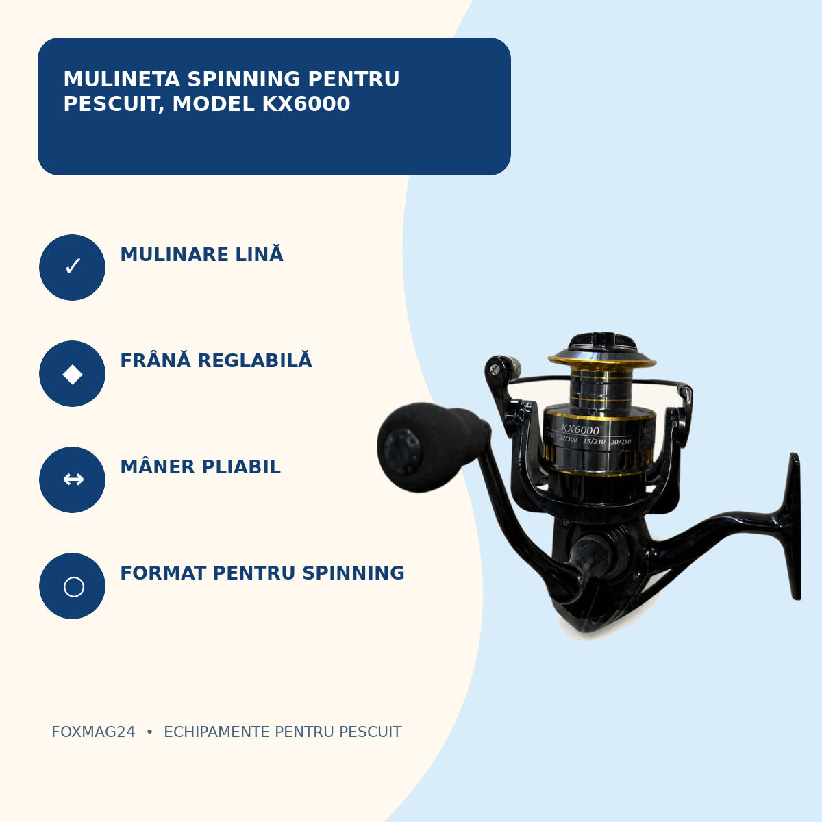 Mulineta Spinning pentru Pescuit, Model KX6000 – caracteristici