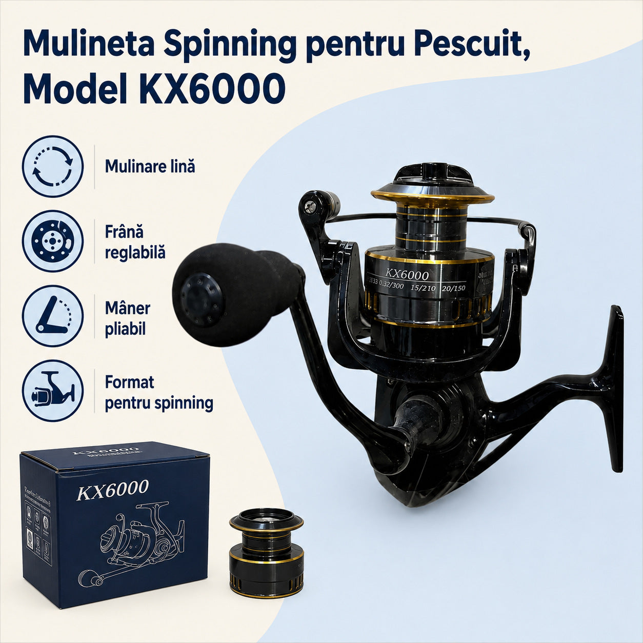 Mulineta Spinning pentru Pescuit, Model KX6000 – caracteristici