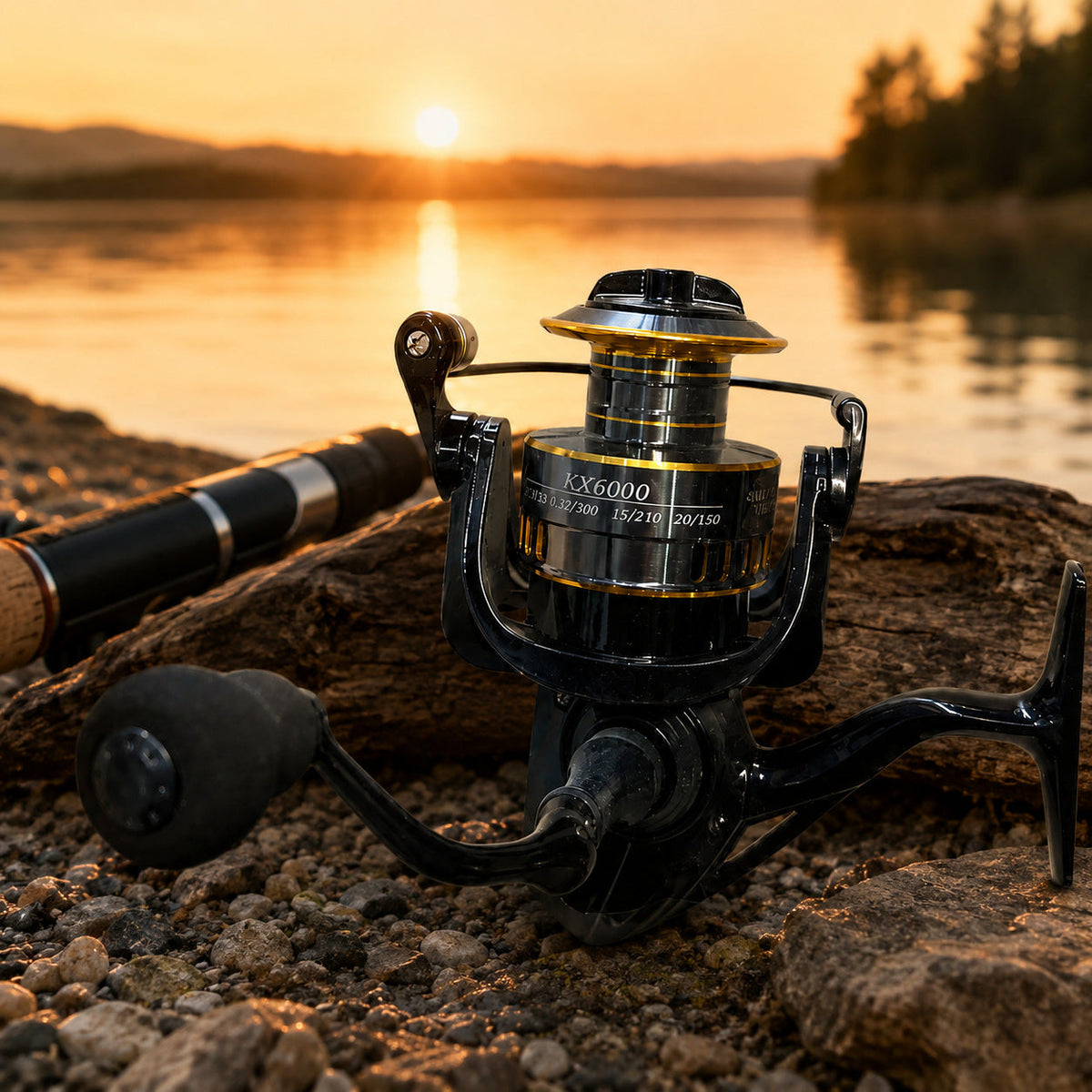 Mulineta Spinning pentru Pescuit, Model KX7000 – imagine comercială în ambient
