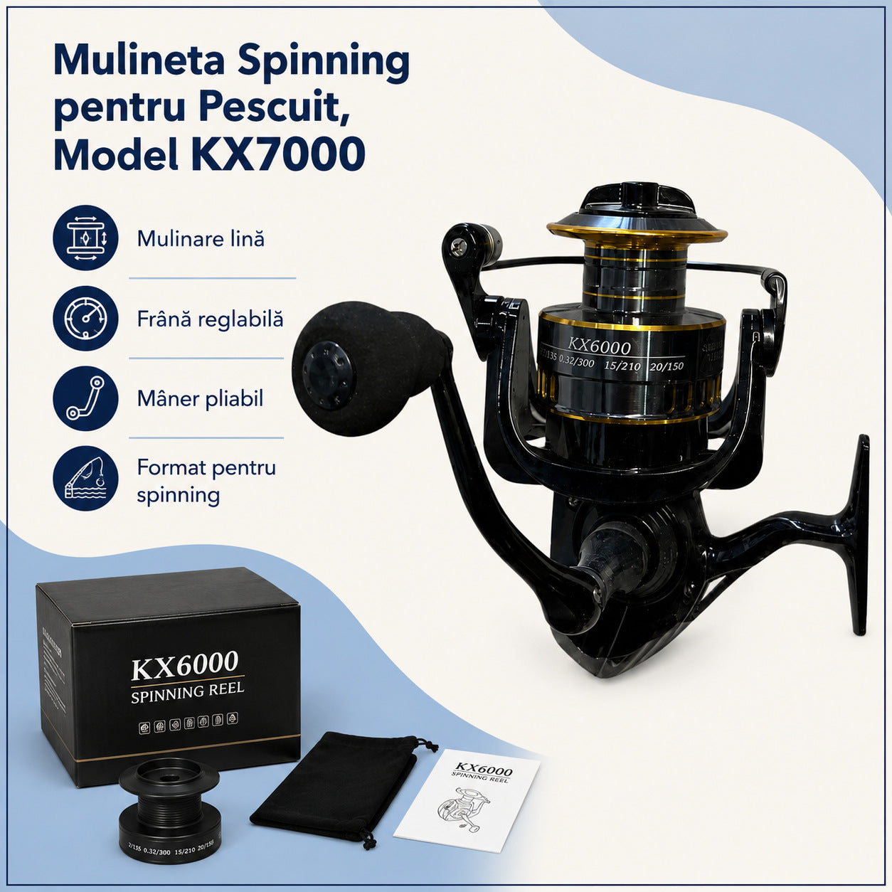 Mulineta Spinning pentru Pescuit, Model KX7000 – caracteristici