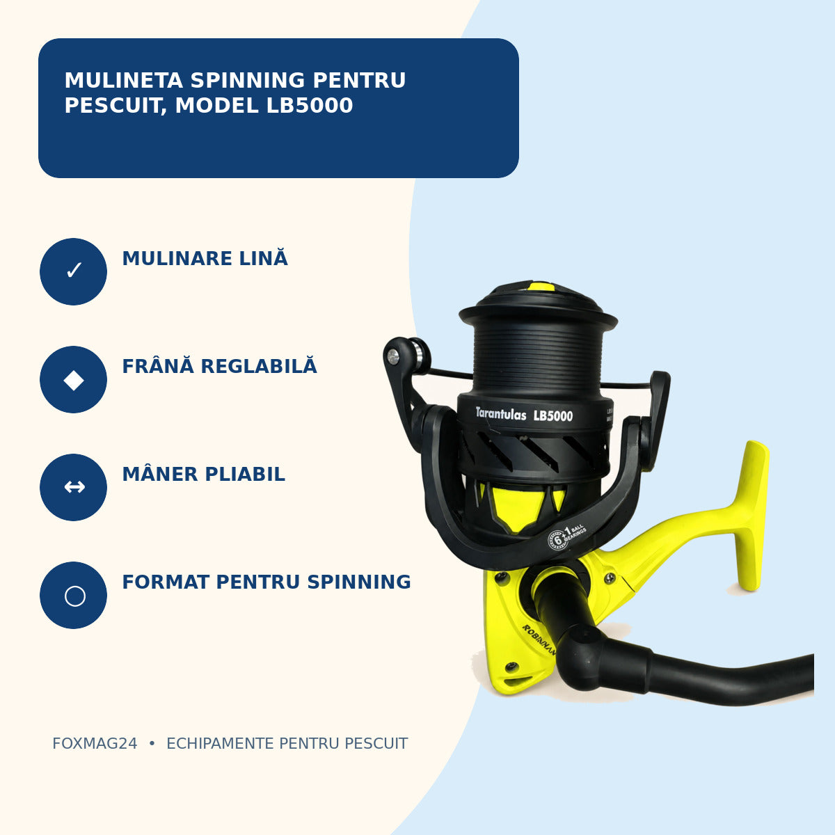 Mulineta Spinning pentru Pescuit, Model LB5000 – caracteristici