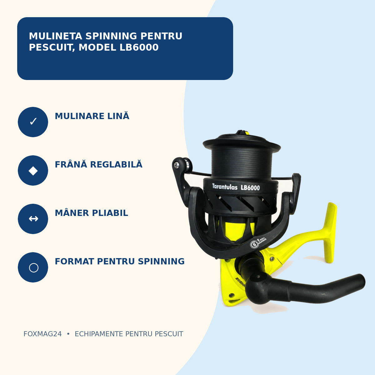 Mulineta Spinning pentru Pescuit, Model LB6000 – caracteristici