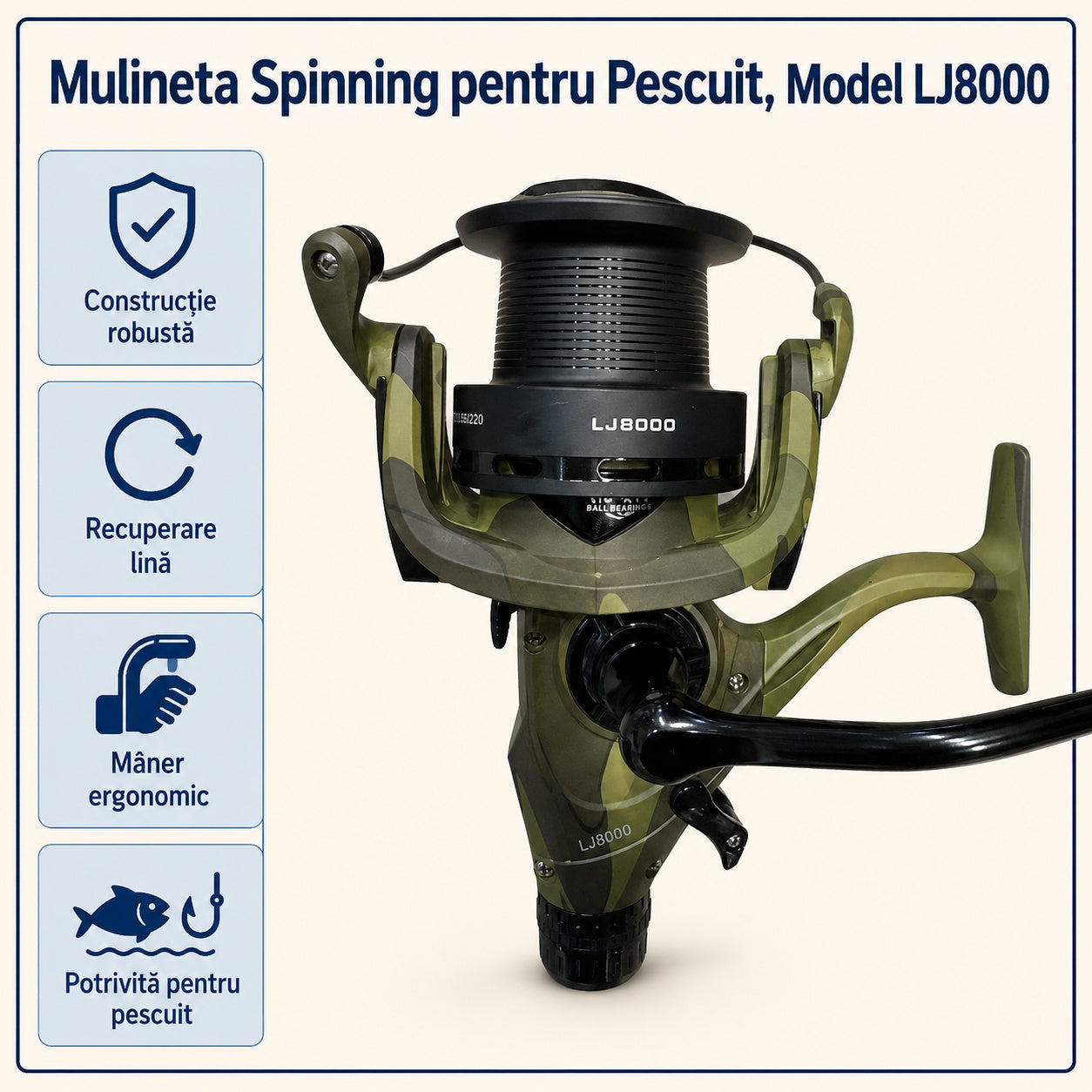 Mulineta Spinning pentru Pescuit, Model LJ8000 – caracteristici