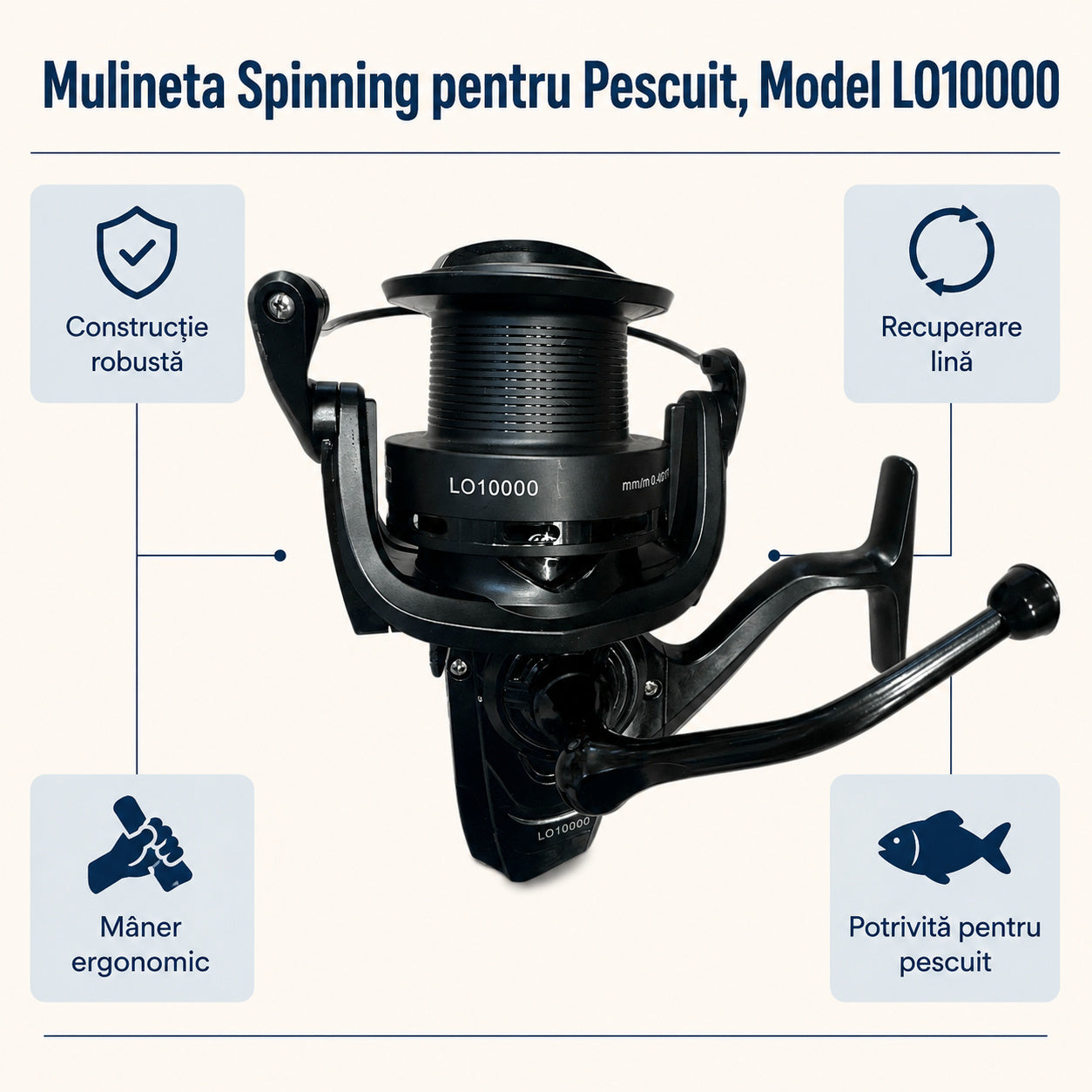 Mulineta Spinning pentru Pescuit, Model LO10000 – caracteristici