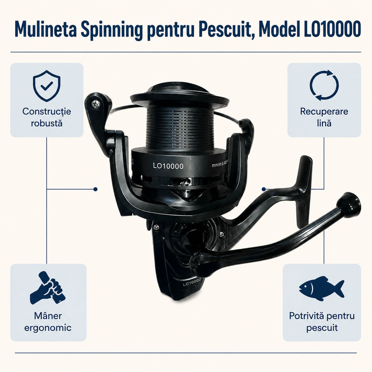 Mulineta Spinning pentru Pescuit, Model LO10000 – caracteristici și beneficii