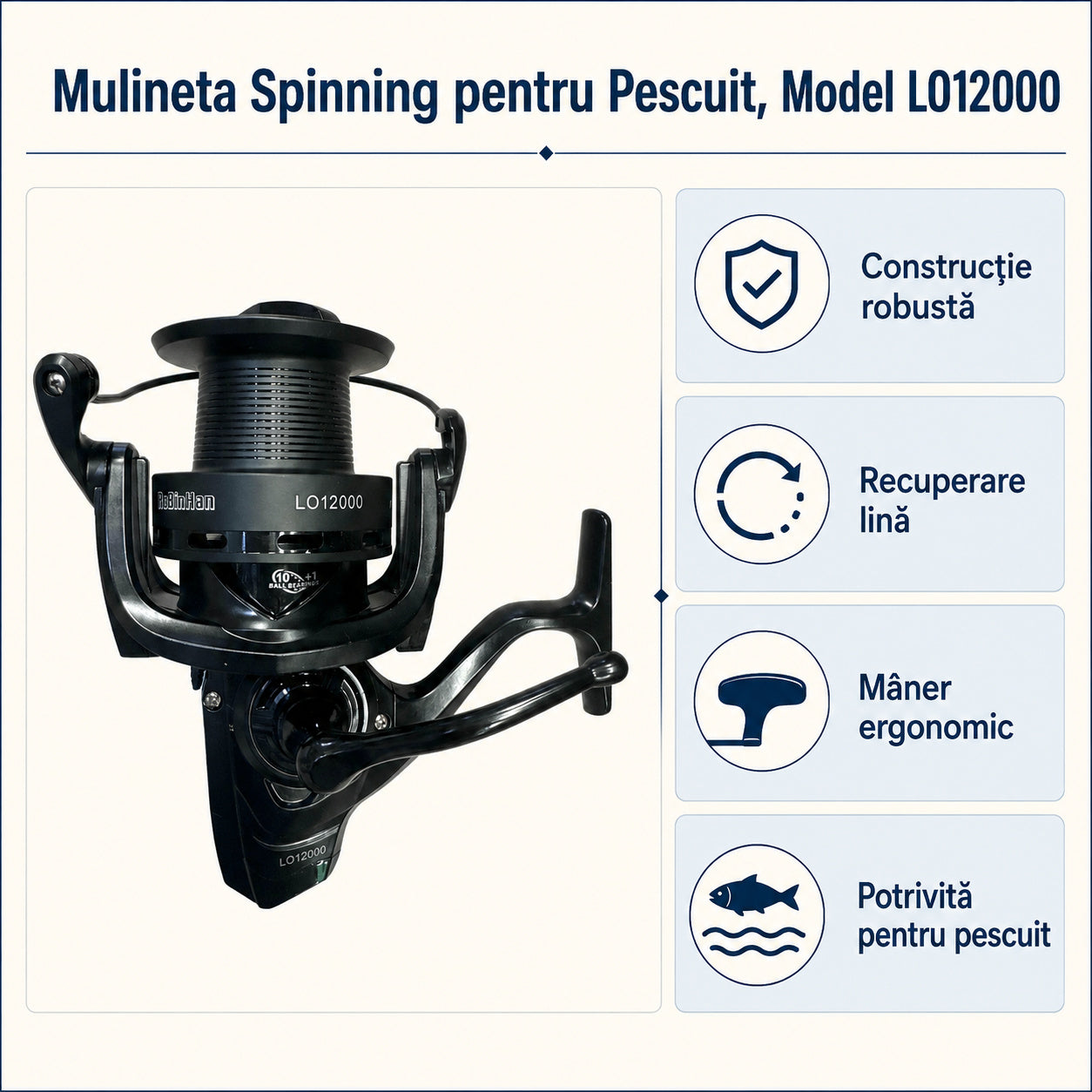 Mulineta Spinning pentru Pescuit, Model LO12000 – caracteristici