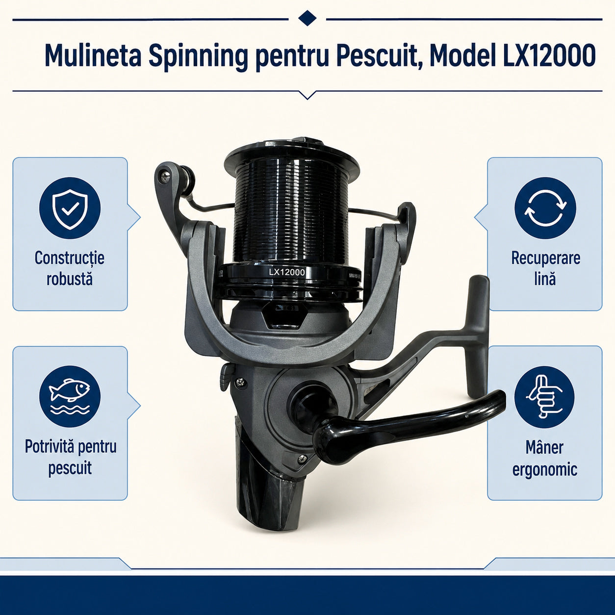 Mulineta Spinning pentru Pescuit, Model LX12000 – caracteristici