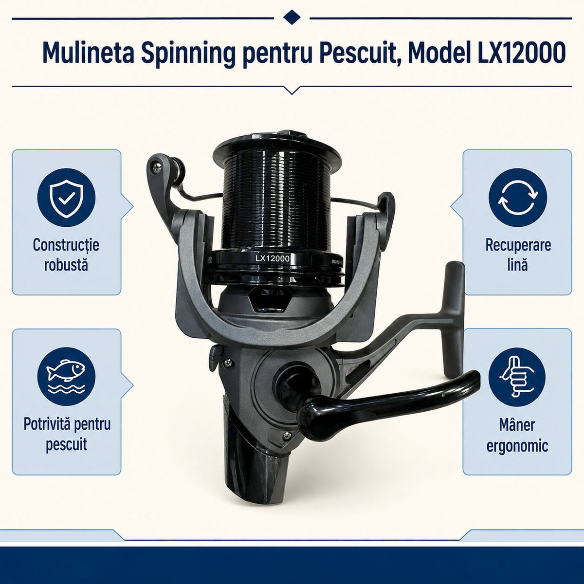 Mulineta Spinning pentru Pescuit, Model LX12000 – caracteristici și beneficii
