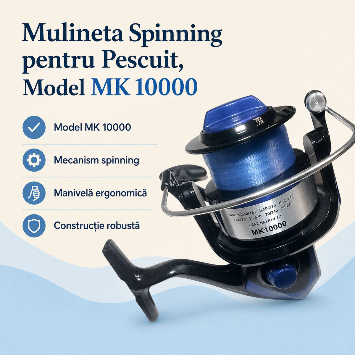 Mulineta Spinning pentru Pescuit, Model MK 10000 – caracteristici și beneficii