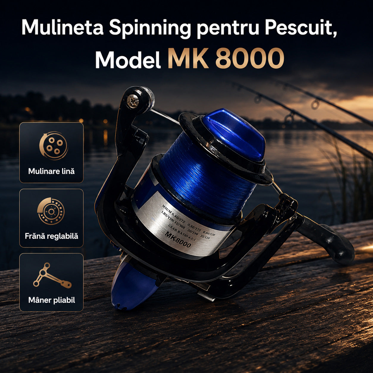 Mulineta Spinning pentru Pescuit, Model MK 8000 – imagine principală