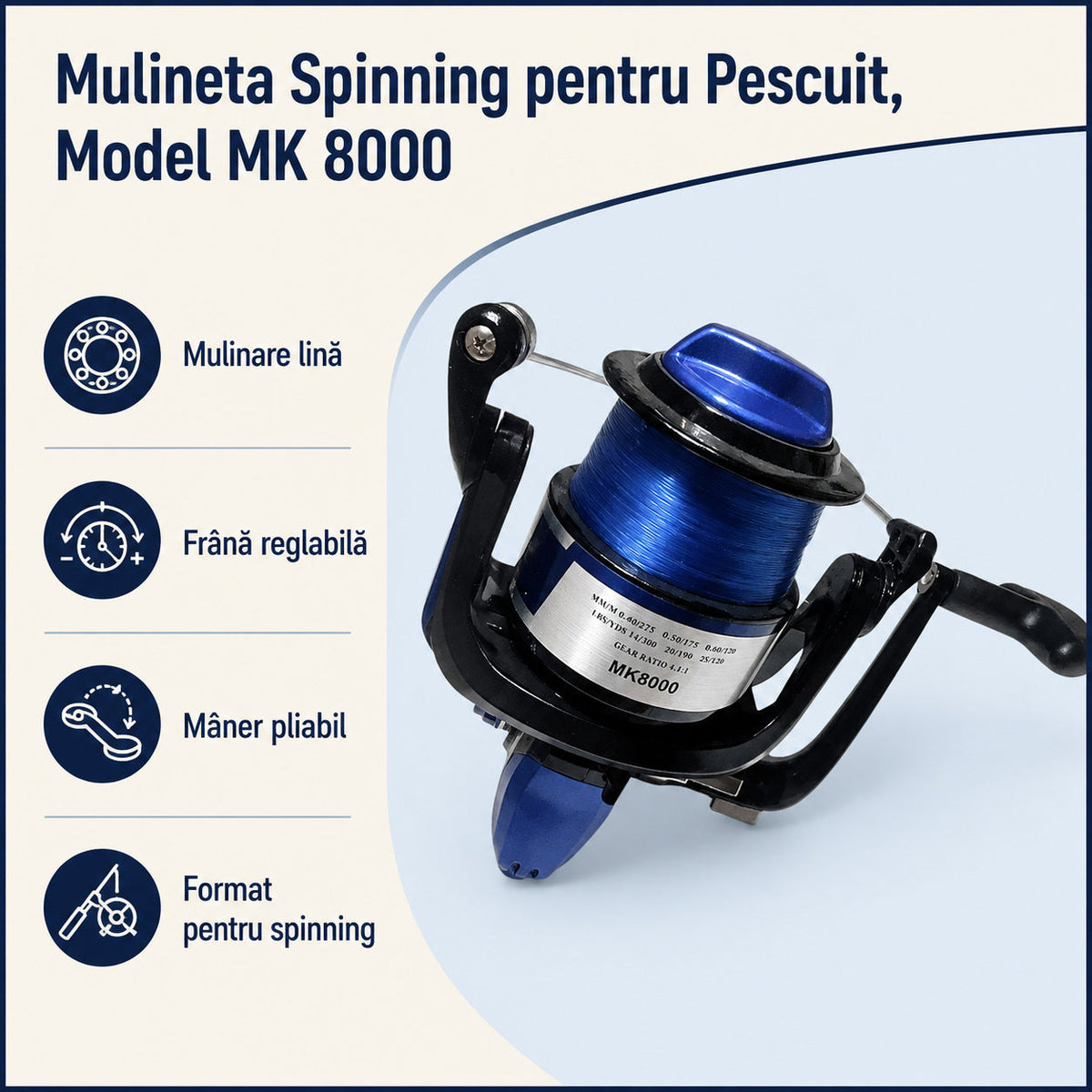 Mulineta Spinning pentru Pescuit, Model MK 8000 – caracteristici și beneficii