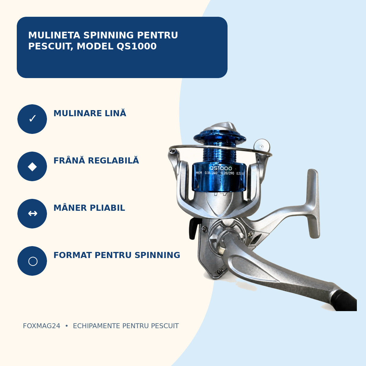 Mulineta Spinning pentru Pescuit, Model QS1000 – caracteristici