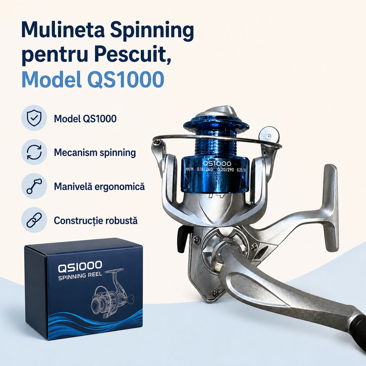 Mulineta Spinning pentru Pescuit, Model QS1000 – caracteristici