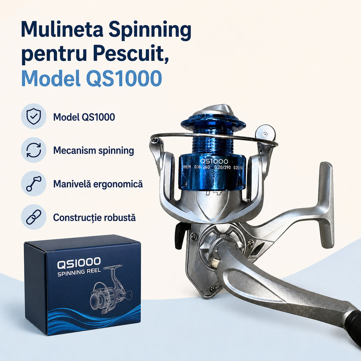 Mulineta Spinning pentru Pescuit, Model QS1000 – caracteristici și beneficii