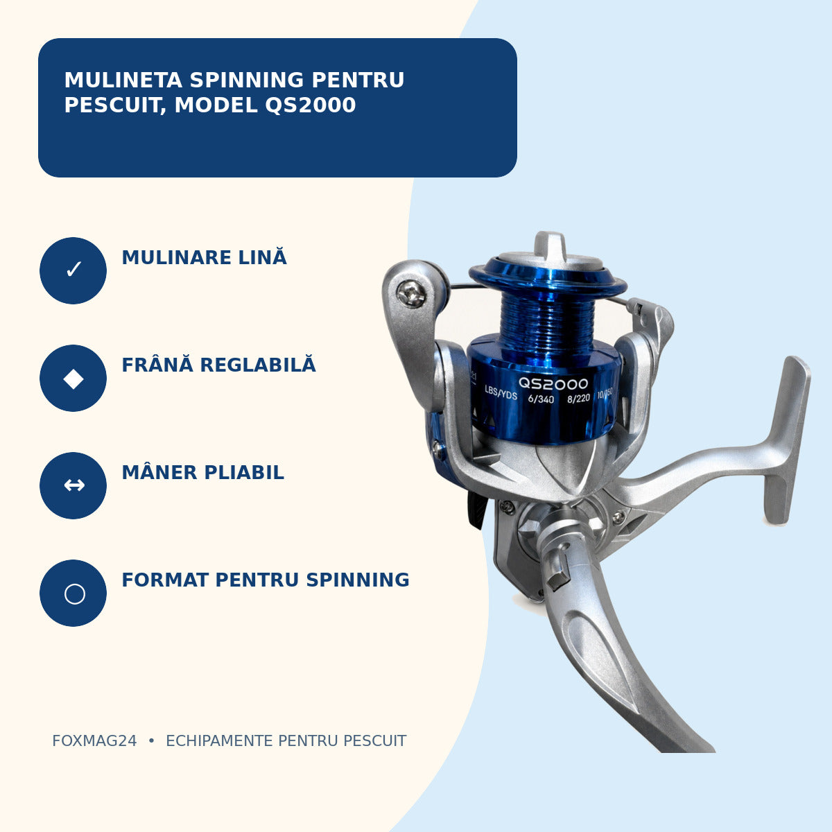 Mulineta Spinning pentru Pescuit, Model QS2000 – caracteristici