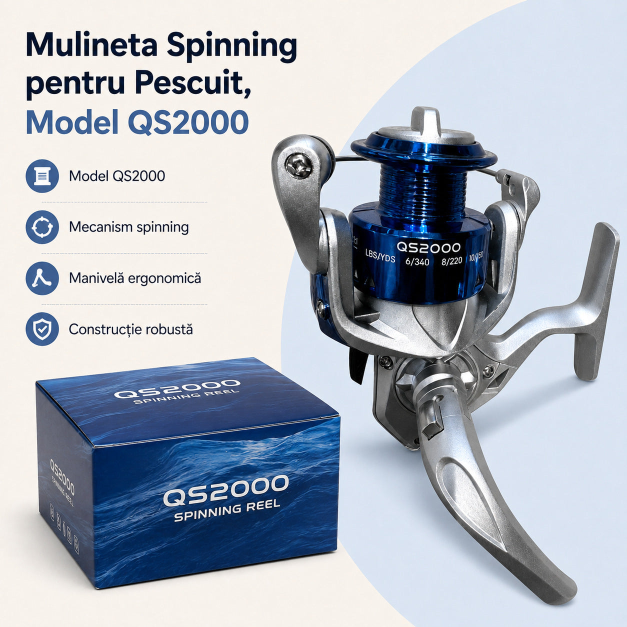 Mulineta Spinning pentru Pescuit, Model QS2000 – caracteristici