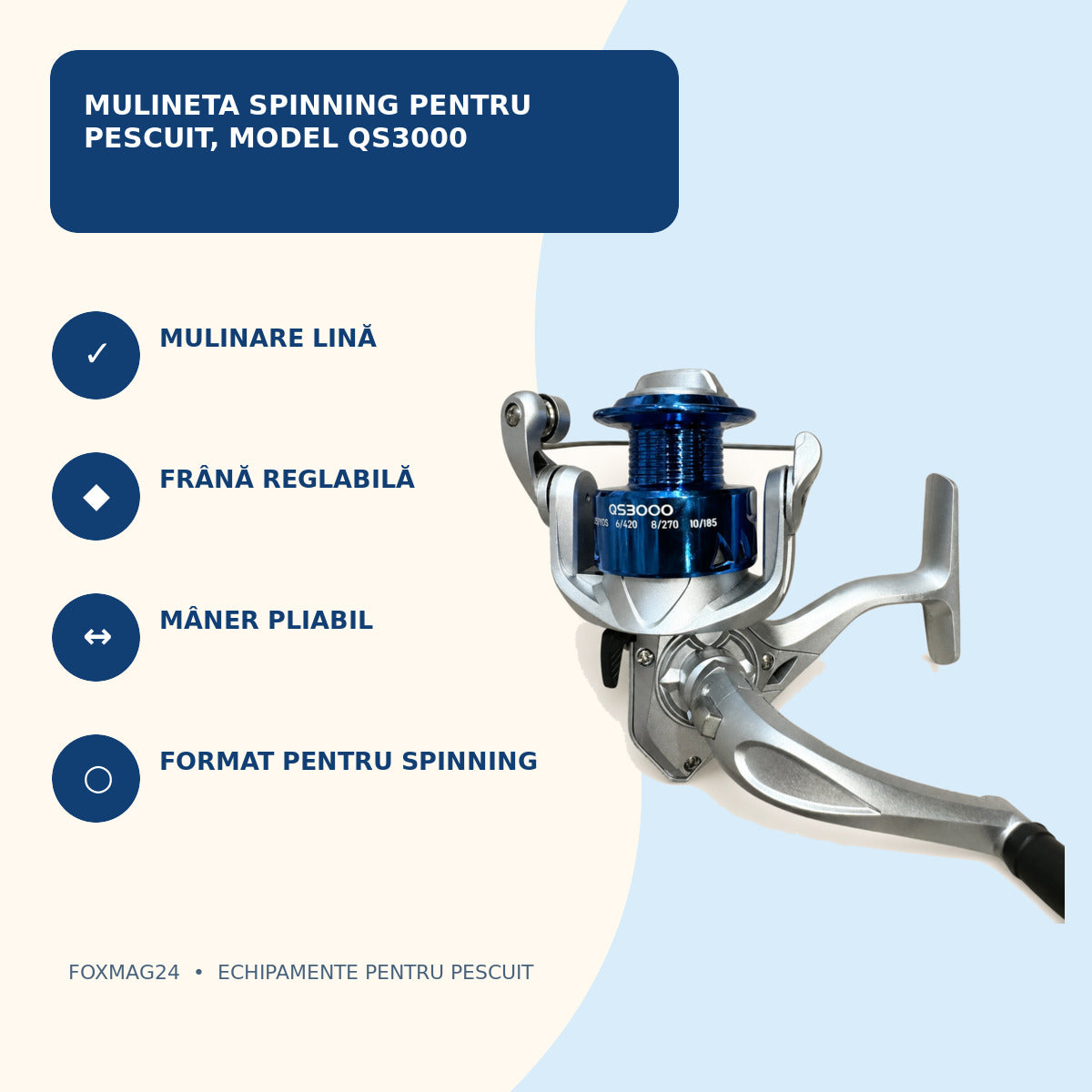 Mulineta Spinning pentru Pescuit, Model QS3000 – caracteristici