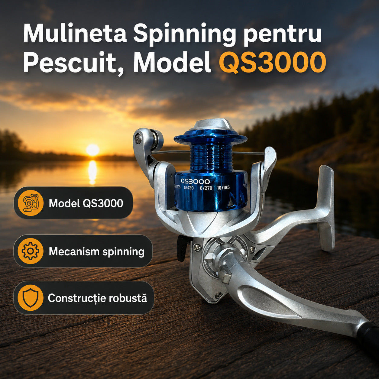 Mulineta Spinning pentru Pescuit, Model QS3000 – imagine principală