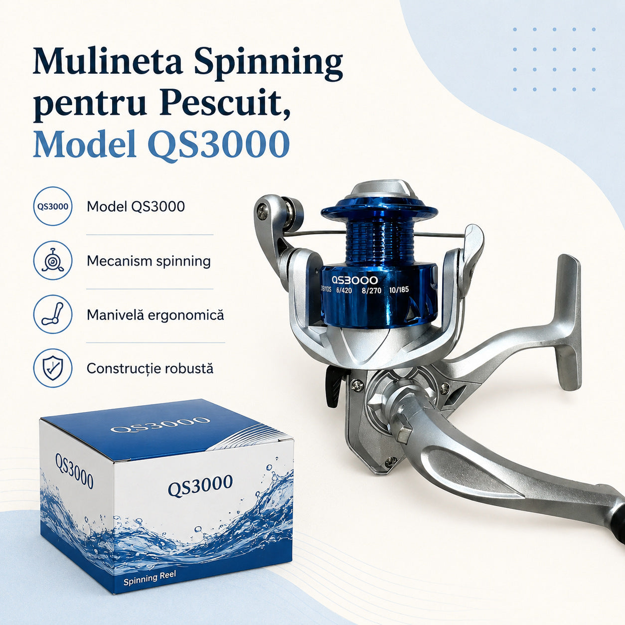 Mulineta Spinning pentru Pescuit, Model QS3000 – caracteristici