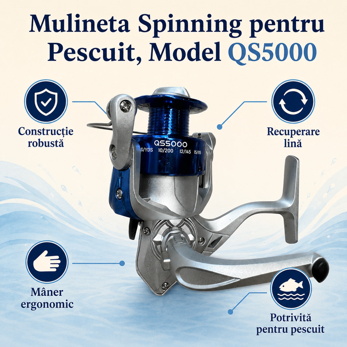 Mulineta Spinning pentru Pescuit, Model QS5000 – caracteristici